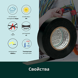 Изолента ПВХ черная 19мм 20м ELO102070200001 Turmalion