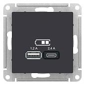 Розетка USB A+С Atlasdesign скрытой установки, 5В/2,4А, 2х5В/1,2 А механизм карбон ATN001039 Systeme Electric