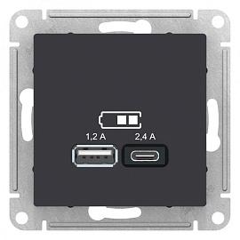 Розетка USB A+С Atlasdesign скрытой установки, 5В/2,4А, 2х5В/1,2 А механизм карбон ATN001039 Systeme Electric