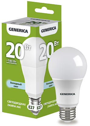 Изображение товара Лампа светодиодная A60 груша 20Вт 230В 6500К E27 GENERICA