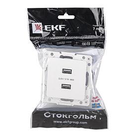 Розетка 2 USB Стокгольм скрытой установки 2,1А+2,1А механизм белый EYR16-028-10-2USB EKF PROxima