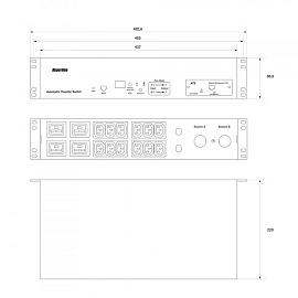 Hyperline ATS-R-228H1622-Intelligent Блок розеток управляемый ATS 19", с SNMP-интерфейсом для IP-контроллера, горизонтальный, 2U, 12 розеток IEC320 C13, 4 розетки IEC320 C19, 220V, 32А, кабель питания 3х6.0 кв.мм, 3 м
