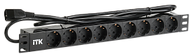 ITK PDU 9 розеток нем. ст, 1U, шнур 2м вилка С14 ПВХ чер PH22-9D2-P IEK