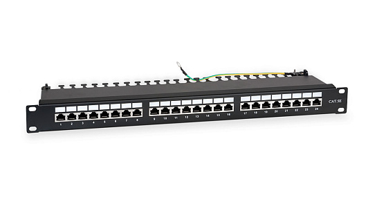 Изображение товара Патч-панель 19"1U) 24 порта RJ-45 полностью экранированная категория 5e Dual IDC черный WRline WR-PL-24-C5E-SH-D
