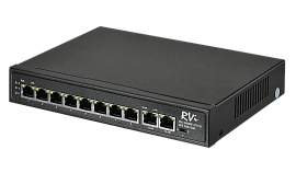 Коммутатор неуправляемый PoE 8 портов 10/100 Мб/с, 2хRJ45, 120 Вт RVi-1NS08F-2T (1G)