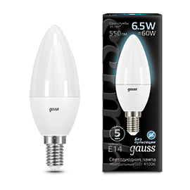 Лампа светодиодная 6,5 Вт E14 C37 4100K 550Лм LED Свеча 103101207 GAUSS