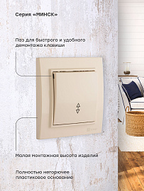 Выключатель одноклавишный Минск скрытой установки проходной 10А бежевый ERV10-025-20 EKF