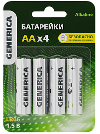 Батарейка (элемент питания) щелочная Alkaline LR06/АА (4шт/блистер)  ABT-LR06-ST-L04-G GENERICA