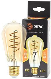 Лампа светодиодная F-LED ST64-7W-824-E27 spiral gold (филамент, спир зол, 7Вт, тепл, E27) (20/960) ЭРА