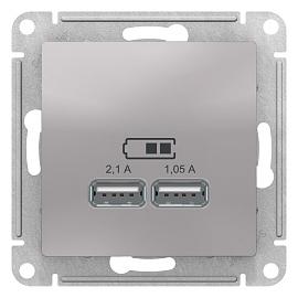 Розетка USB двойная Atlasdesign скрытой установки 5В двухместная 2,1А+1,05А механизм алюминий ATN000333 Systeme Electric