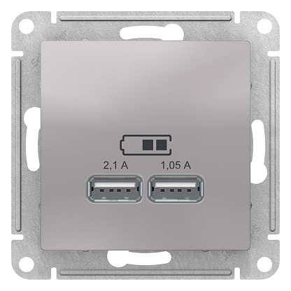 Изображение товара Розетка USB двойная Atlasdesign скрытая монтаж 5В 2,1А алюминий Systeme Electric