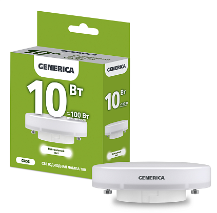 Изображение товара Лампа светодиодная T80 таблетка 10Вт 230В 4000К GX53 GENERICA
