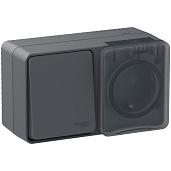 Блок AtlasDesign Profi54 открытой установки выключатель одноклавишный 10А + розетка Schuko 2P+E с заземлением 16А Антрацит IP54 ATN544070 Systeme Electric