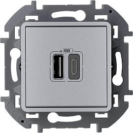 Зарядное устройство с 2USB INSPIRIA скрытой установки тип A+C 240В/5В 3000мА алюминий 673762 Legrand