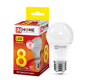 Лампа светодиодная 8 Вт 230В E27 3000К 720Лм LED-A60-VC 4690612024004 IN HOME