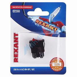 Выключатель клавишный 250V 6А (4с) ON-OFF красный с подсветкой Mini (RWB-207, SC-768) REXANT 06-0300-A