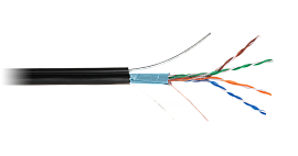 Кабель витая пара NETLAN F/UTP 4 пары, категория 5e (Класс D), 100МГц, одножильный, BC (чистая медь), внешний, PE до -40C, с одножильным тросом, черный,