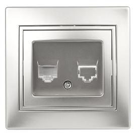 Розетка информационная RJ45 компьютерная, IP20, скрытой установки  1-303-03 Intro Plano алюминий (10/200/2400) Б0030086 ЭРА