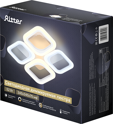 Изображение товара Люстра светодиодная 52Вт CHL-52395 MONZA Quadro 2700К-6400К диммируемая с дистанционным пультом управления 52395 6 REV Ritter