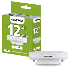 Лампа светодиодная T80 таблетка 12Вт 230В 4000К GX53 GENERICA