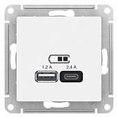 Розетка USB A+С Atlasdesign скрытой установки, 5В/2,4 А, 2х5В/1,2 А механизм белый ATN000139 Systeme Electric