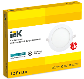 Светильник светодиодный ДВО встраиваемый LED 12Вт 1605 4000К IP20 белый круг170*10 LDVO0-1605-1-12-K01 (К02) IEK