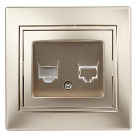 Розетка информационная RJ45 компьютерная, IP20, скрытой установки  1-303-04 Intro Plano шампань (10/200/2400) Б0030087 ЭРА
