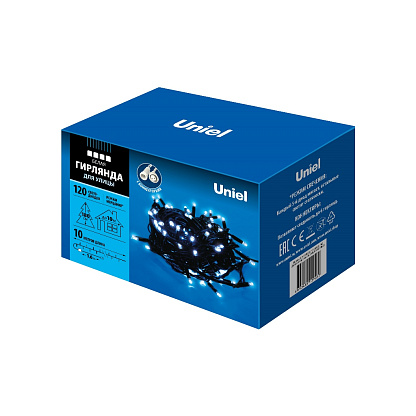 Изображение товара Гирлянда Нить 10м 120Led холодный белый свет эффект мерцания черный провод 1,5м IP67 ULD-S1000 UL-00003944 Uniel