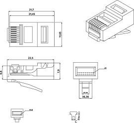 Коннектор RJ45(8P8C) PLUG-8P8C-U-C5-100 под витую пару кат.5e универсальный (100 шт) 49377 Hyperline