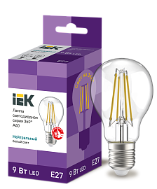Лампа светодиодная 9 Вт LED A60 шар прозрачная 230В 4000К E27 серия 360° LLF-A60-9-230-40-E27-CL IEK