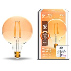 Лампа светодиодная 7 Вт E27 G95 2500K 740Лм диммируемая LED Шарообразная Smart Home 1320112 GAUSS