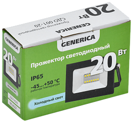 Прожектор светодиодный  20Вт СДО 001-20 1600Лм 6500К IP65 черный LPDO501-020-65-K02-G GENERICA