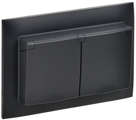 Изображение товара Розетка 2-местная и крышкой 16А в сборе IP44 SK-R12Bl черный SKANDY SK-R26-16-44-K02-F IEK