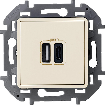 Изображение товара Зарядное устройство Legrand INSPIRIA с 2 USB-type A+C 240V 3000мА бежевое