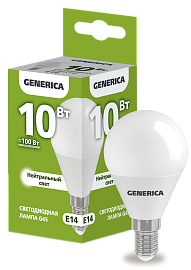 Лампа LED G45 шар 10Вт 230В 4000К E14 GENERICA LL-G45-10-230-40-E14-G IEK