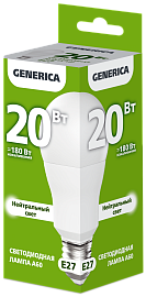 Лампа светодиодная A60 груша 20Вт 230В 4000К E27 GENERICA