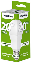Лампа светодиодная A60 груша 20Вт 230В 4000К E27 GENERICA