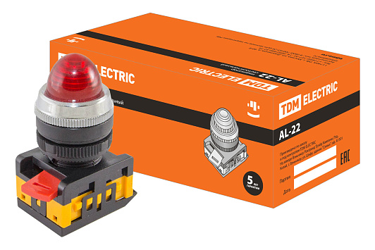 Изображение товара Лампа сигнальная AL-22 красный неон 230В цилиндр TDM