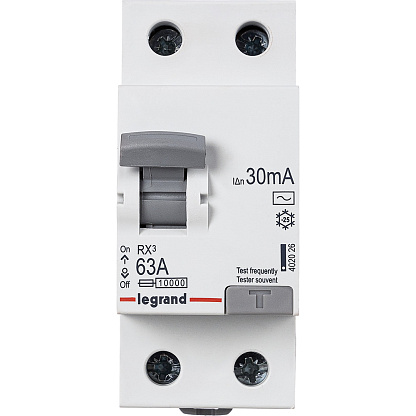 Изображение товара Устройство защитного отключения Legrand RX3 63А 2П IP20 монтаж на DIN-рейку