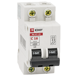 Выключатель автоматический 6А 2П двухполюсный характеристика C 4,5кA тип AC ВА47-29 Basic mcb4729-2-06C EKF