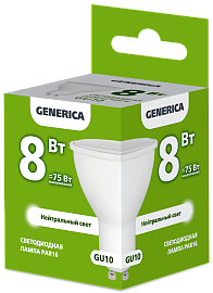 Лампа светодиодная PAR16 софит 8Вт 230В 4000К GU10 GENERICA