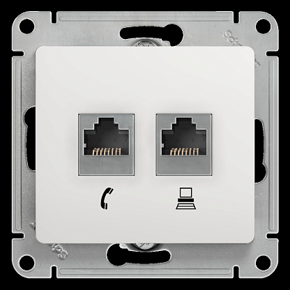 Изображение товара Розетка RJ11+RJ45 телефонная+компьютерная GLOSSA скрытой установки кат. 5е механизм белый GSL000185 Schneider Electric