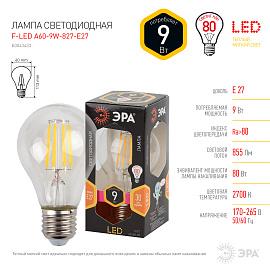 Лампа светодиодная 9 Вт E27 A60 2700К 855Лм прозрачная 170-265В груша (F-LED A60-9W-827-E27) Б0043433 ЭРА
