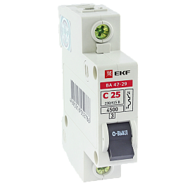 Выключатель автоматический 40А 1П однополюсный характеристика C 4,5кA тип AC ВА47-29 Basic mcb4729-1-40C EKF