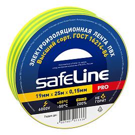 Изолента ПВХ желто-зеленая 19х25м 9375 Safeline