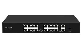 Коммутатор GIGALINK, неуправляемый, 16 PoE (802.3af) порта 10/100Мбит/с до 250м 2 RJ45, 1 SFP GL-SW-F005-16P
