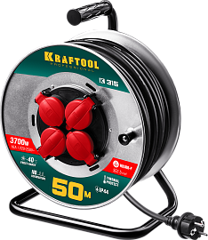 KRAFTOOL КГ 315, 50 м, 3700 Вт, 4 гнезда, IP44, КГ 3х1.5 мм² удлинитель на катушке 55085-50