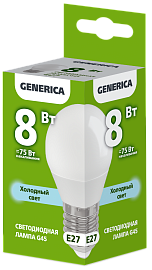 Лампа светодиодная G45 шар 8Вт 230В 6500К E27 GENERICA