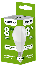 Лампа светодиодная G45 шар 8Вт 230В 4000К E14 GENERICA