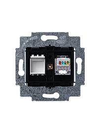 Розетка RJ45 компьютерная кат. 5e и заглушка LEVIT скрытой установки механизм с накладкой антрацит 2CHH295117A6063 ABB